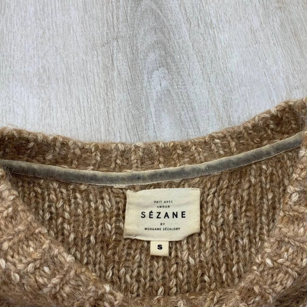 Sezane Cable Knit Crewneck Sweater in Camel Brown - Picture 4 of 5